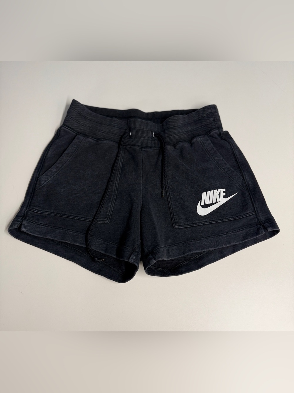 Nike Women's Black Athletic Shorts with White Swoosh